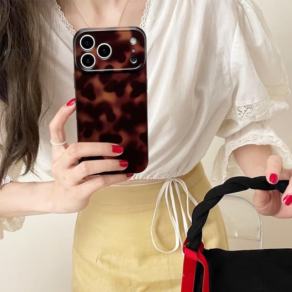 Sødt telefoncover til iPhone 17 Pro Max Shell Skildpadde mønster Leopard Fuld kamerabeskyttelse Slankt Stødsikkert Cool Trendy Æstetisk-Brun Rav