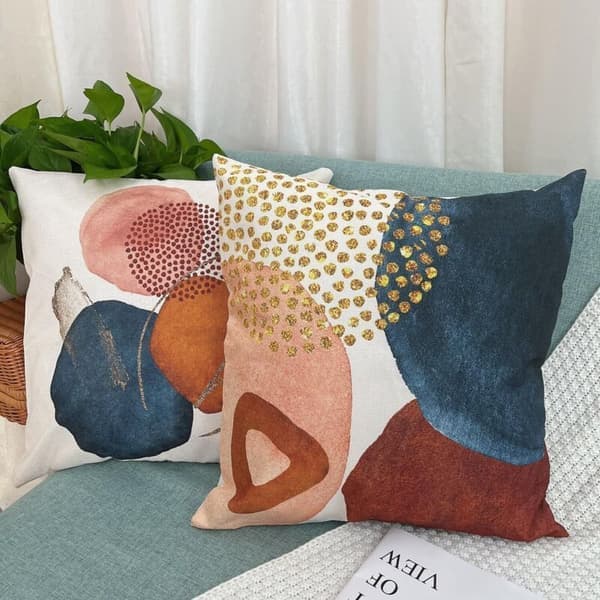 Sæt med 4 dekorative pudebetræk til sofa, pudebetræk dekoration til soveværelse, sofa, stol, bil, seng, have 45 x 45 cm (abstrakt prik)