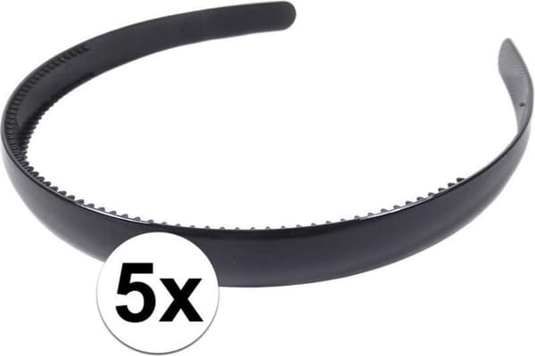 5x Sort damehårbånd/pandebånd 1,5 cm bredt