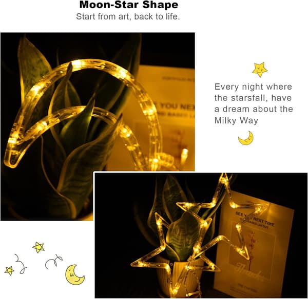 Stjerneformede gardinlys, 3,5 m måneformede gardinlys Ramadan, LED-stjernelys, stjernegardinlys, dekorativt lys for vindu, jul-FX-