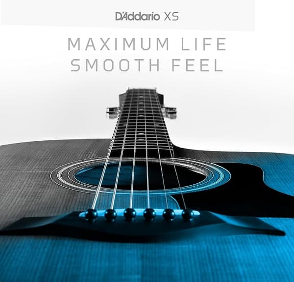 D'Addario Acoustic Guitar Strings, XS Phosphor Bronze Coating, XSAPB1253, Light Thickness 12-53, 6-String Set, 1-Piece Set
