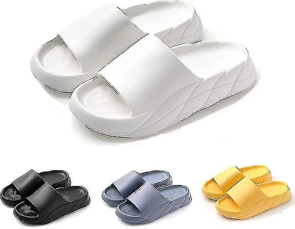 Women's and Men's Cloud Slippers Non-Slip Quick-Drying Bathroom Slippers, Open Toe Soft Thick Slippers White