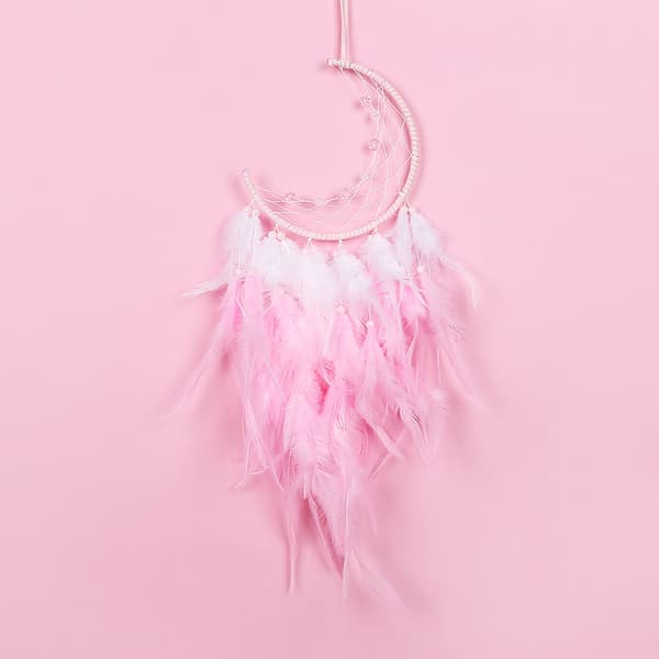 Moon Dream Catcher Handmade Pink Feathers Boho Dreamcatcher Macrame Wall Hanging Christmas Dream Catcher Wall Decor Craft Gift