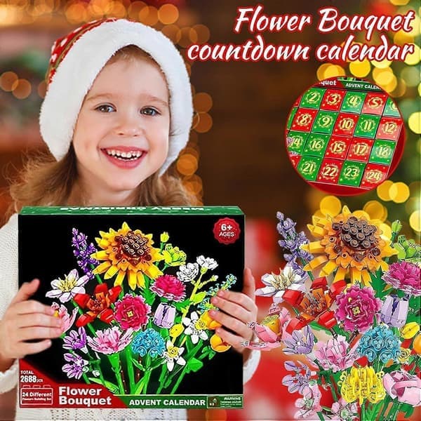 Blombukett Byggklossar Julkalender, Jul 24 Dagar Solrosbukett Överraskningslåda