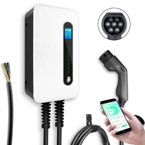 Morec APP 7kw 32A Enfas VE Wallbox Laddstation Bluetooth/Wifi-anslutning med snabbladdningskabel av typ 2, 6 meter, vit