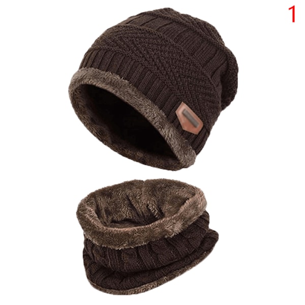 Uusi neulottu fleece-huivi talvihattu Pehmeä miesten ja naisten pipo lämmin Coffee1 with scarf