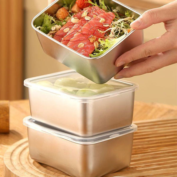 Behållare av rostfritt stål förseglad Crisper Förvaring Lunch Box Bow C with lid