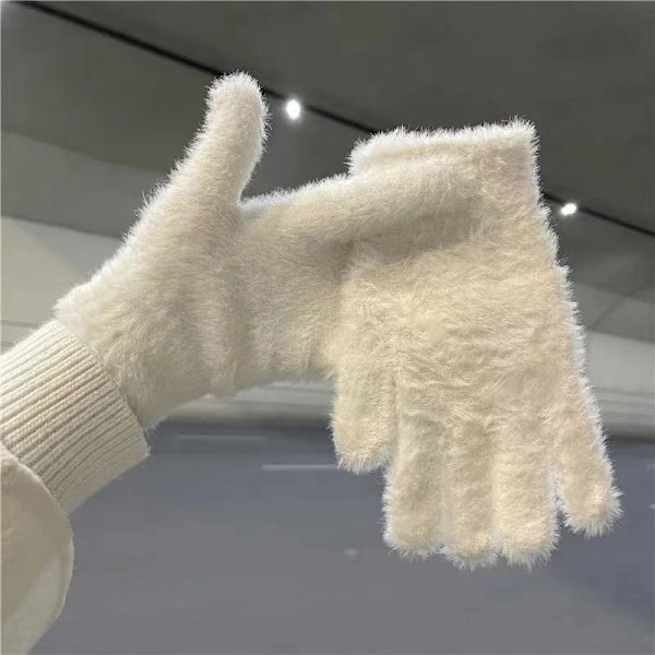 INS-inspirerade söta korall-sammet fingerlösa fluffiga andningsbara vantar White