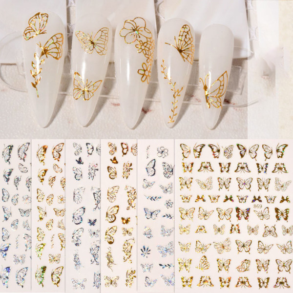 Butterfly Nail Art Stickers Nail Decals Decorations DIY Manicu Gold A