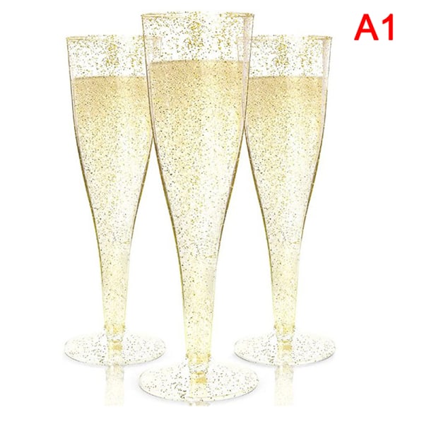 10st Plast Champagne Flutes Engångsmuggar Rostbröllop Gold