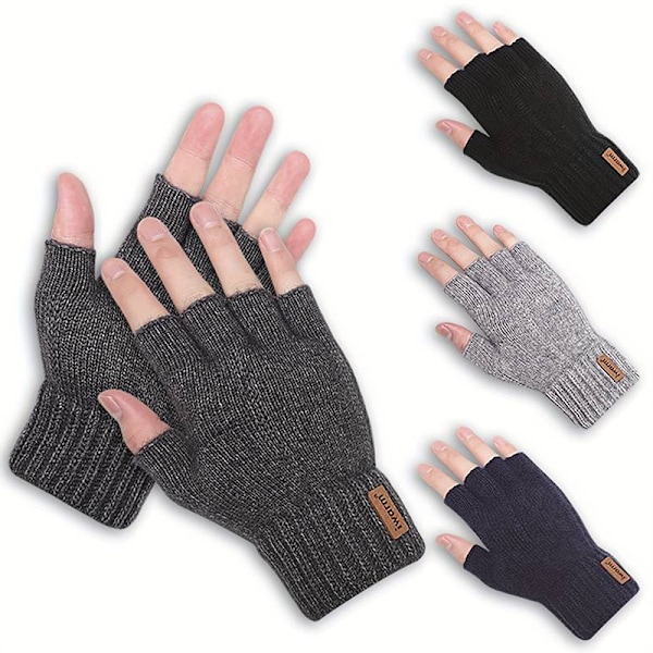 Stickade Tjocka Termiska Halvfingerhandskar Dam Herr Vinter Utomhus Light gray