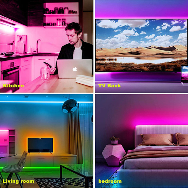 2X LED Strip Light RGB 5050 44 knappar infraröd kontroll För TV Comp EU