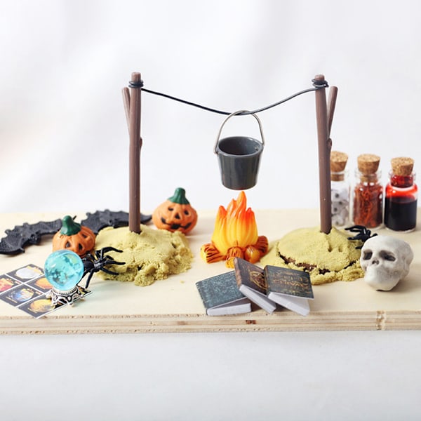 1Set 1:12 Dockhus Halloween Skräck Dekor Leksak Fladdermus Skalle Kvast one size