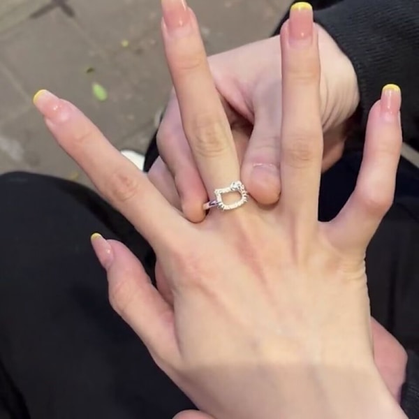 Ny stil enkel Kawaii Hellokitty ring kvinnlig ins Kt katt ring OneSize