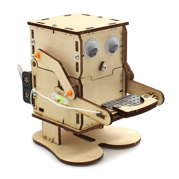 Robot, der spiser mønter, træ DIY-model, undervisning, læring, STEM-projekt one size