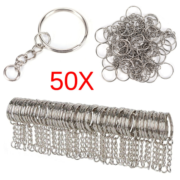 50 STK 25mm poleret sølv nøglering Nøglering Split Ring Kort Ch