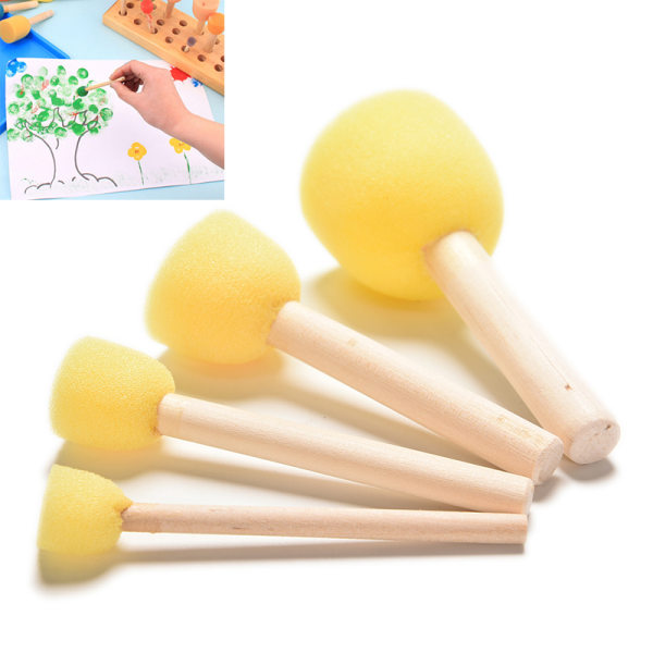 4 kpl / set Kid Sponge Paint Brush Puinen Kahva Lastenmaali