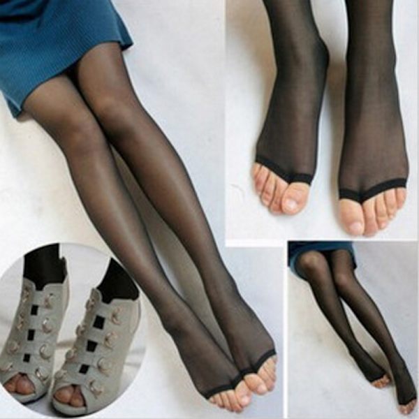 Kvinnor Sheer Ultra-Tunn Tights Strumpbyxor Strumpor Open Toe Byxa Grey 75cm
