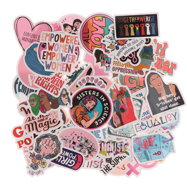 50 stk Feminist Cartoon Girls Stickers Laptop Phone Skateboard S One Size