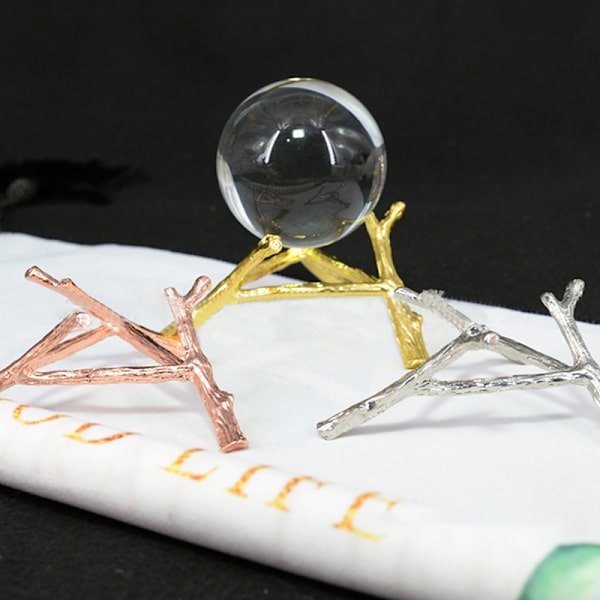 1 Stk Krystalkugle Base Træ Bladform Metal Holder Kugle Sten Gold L