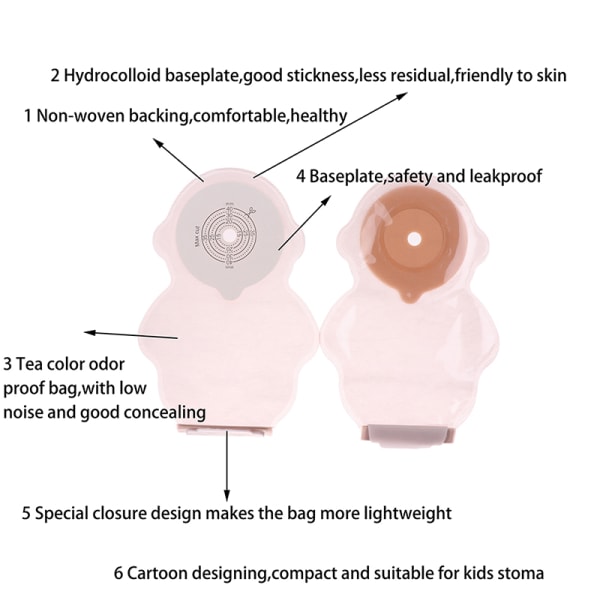 10 stk. pædiatrisk klæbende lukning enddelt drænerbar kolostomipose onesize