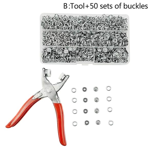 Sæt Snap Fasteners Kit Tool Metal Snap Buttons Ringe med Fast A