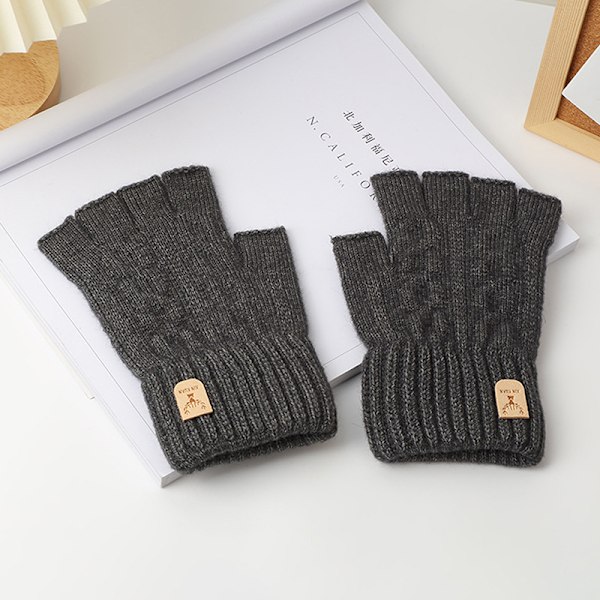Stickade Tjocka Termiska Halvfingerhandskar Dam Herr Vinter Utomhus Light gray