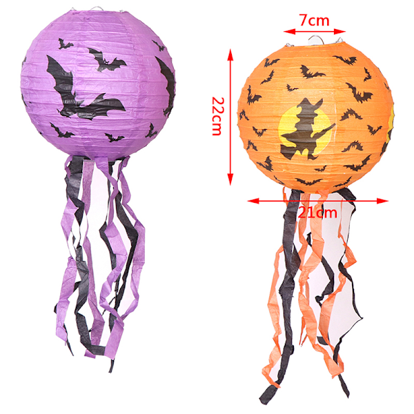 Halloween Papirlykt Gresskar Edderkopp Hodeskalle Flaggermus Hengende Lykt E