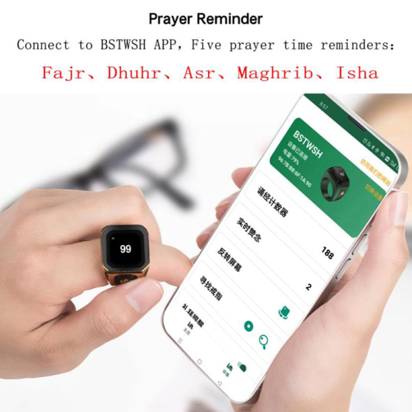 Muslim Smart Ring Sink Alloy 5 Prayer Time Counter Reminder Blu Black