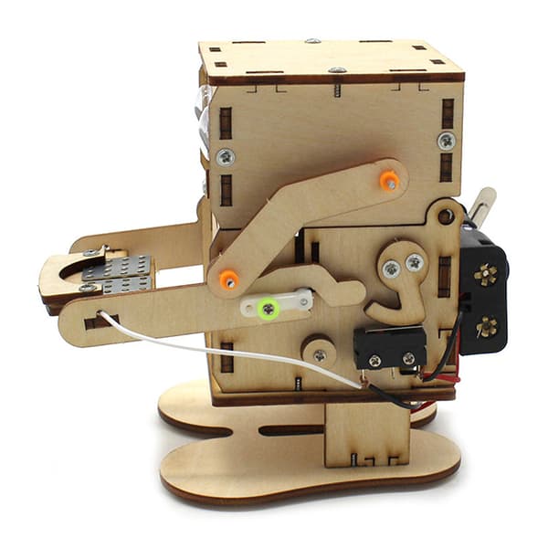 Robot, der spiser mønter, træ DIY-model, undervisning, læring, STEM-projekt one size