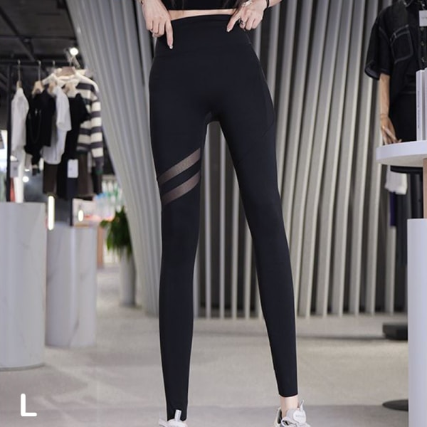 Högkvalitativa kvinnor Yoga Byxa Leggings transparent rand workou black Large size [135-160 catties]