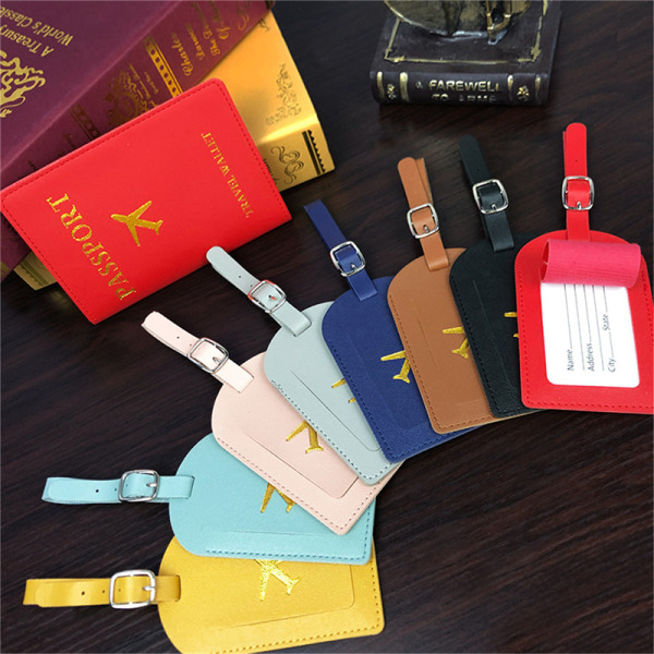 Enkel Passhållare och Bagage Tag Läder Reseuppsättningar Kupp Brown luggage tag