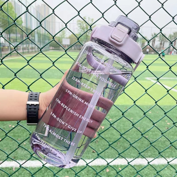 2-liters vannflaske med halm, kvinnelige kanne, bærbare Trave for jenter Black