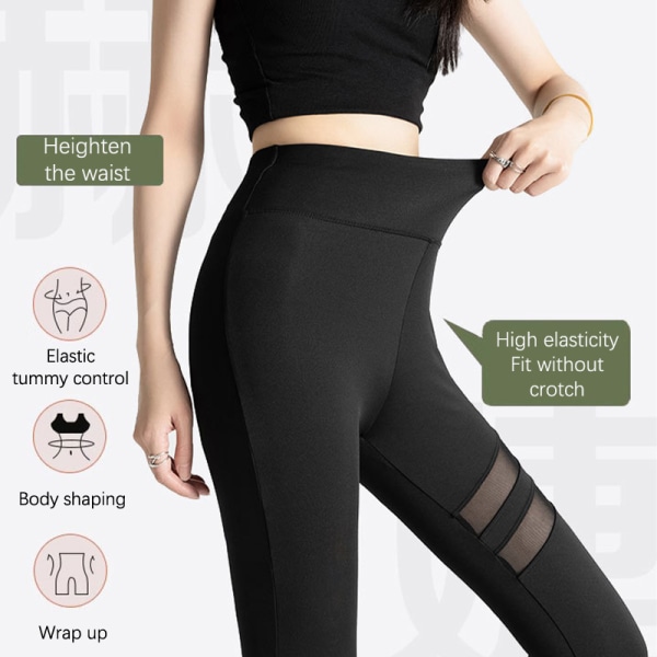 Högkvalitativa kvinnor Yoga Byxa Leggings transparent rand workou black Large size [135-160 catties]