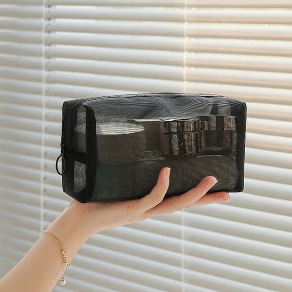 Mesh klare kosmetiktasker Små store sorte makeuptasker bærbare L