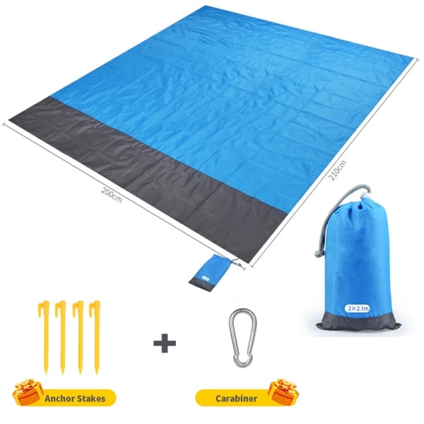 200x210cm Pocket Picnic vanntett strandmatte Sandfritt teppe Blue 200*210cm