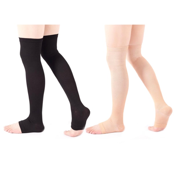 Kompressionsstrumpor Lår Högtrycks Open Toe Varicose Stockin Black