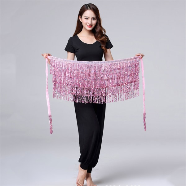 Dans Hip Kjol Paljetter Fringe Kjol Tofs Hip Scarf Rave Skir Black+Silver