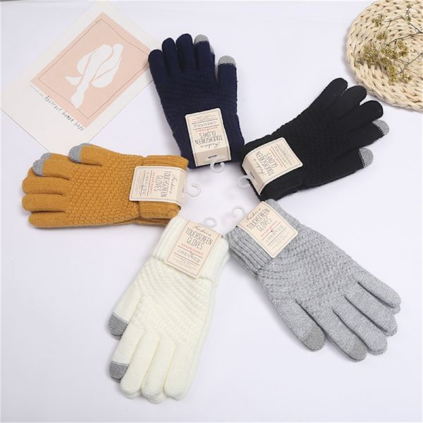 Vinter Touch Hansker Kvinner Menn Varme Tykke Stretch Strikk Full Fin Gray