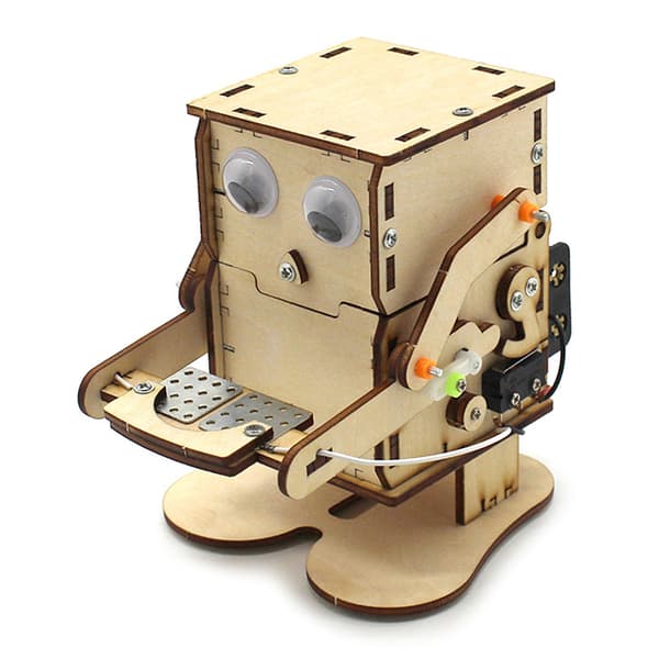 Robot, der spiser mønter, træ DIY-model, undervisning, læring, STEM-projekt one size