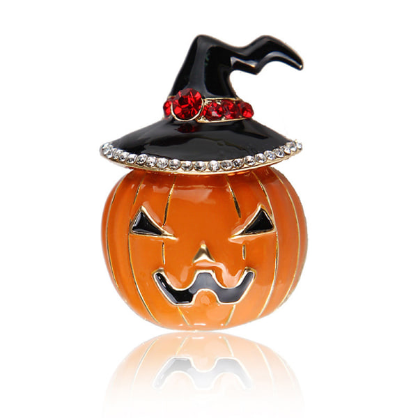 Vintage emalje Crystal Pumpkin Hat Brosje Pin Halloween Lapel P