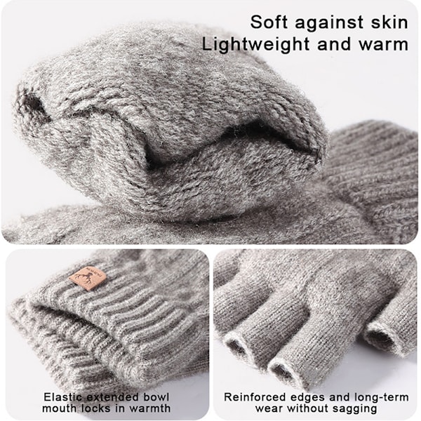 Stickade Tjocka Termiska Halvfingerhandskar Dam Herr Vinter Utomhus Dark gray
