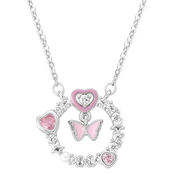 Ljus lyxig glänsande Zircon Butterfly Heart Halsband Rund Pendan