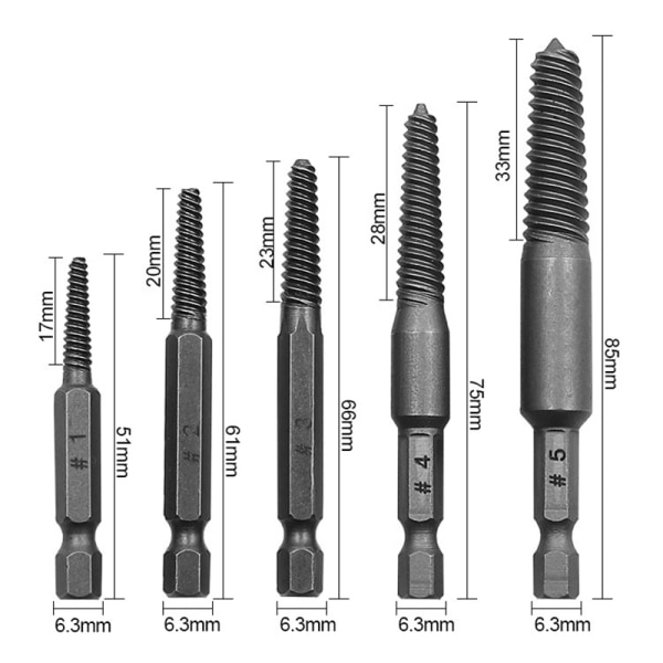 5PCS Skruvutdragare Centerborr Bits Guide Set Trasig Skadad 5PCS