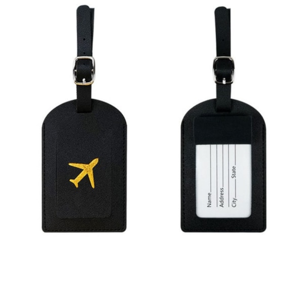 1 STK Kvinder Mænd PU Læder Bagage Tag Kuffert Identifier Label Black