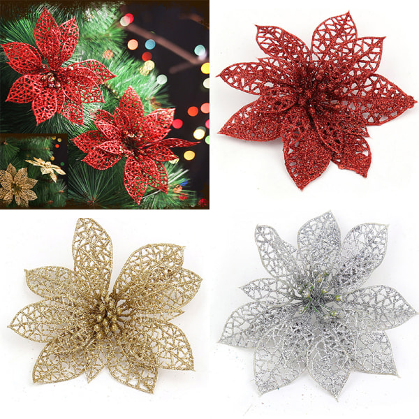 5 st Glitter Hollow Bröllopsfest Dekor Jul Blommor Xmas Gold