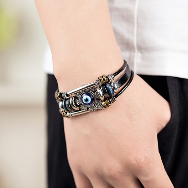 Lucky Eye Turkish Evil Eye Armbånd Punk Multilayer Læder Ha onesize