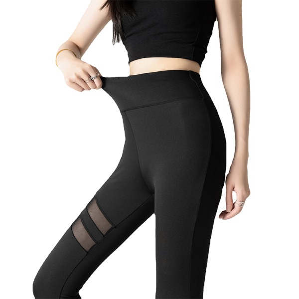 Højkvalitets kvinder Yoga Pant Leggings gennemsigtige striber workou black Large size [135-160 catties]