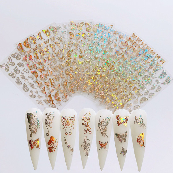 Butterfly Nail Art Stickers Nageldekaler Dekorationer DIY Manicu Gold A