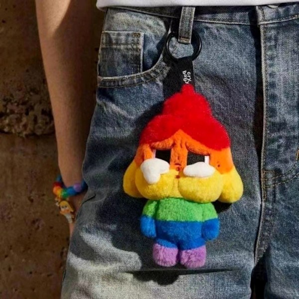 Pop Mart plysj vedhæng Rainbow Crybaby pige dukke nøglering nøgle R one size